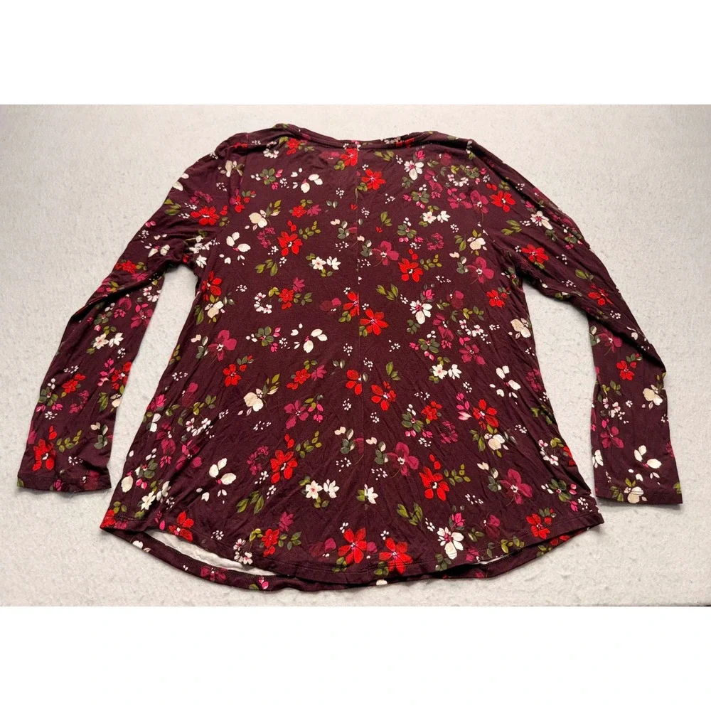 Lane Bryant Womens 14/16 Burgundy Floral Long Sleeve Rayon Stretch Top NWT